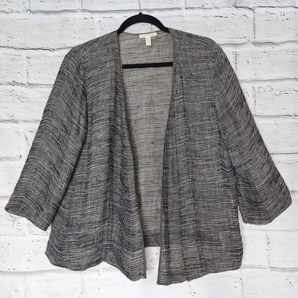 Eileen Fisher Womens Small Organic Linen Gray Lightweight Cardigan Lagenlook