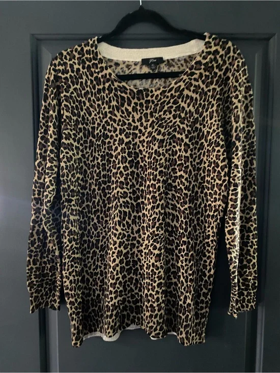 J. Crew Leopard Print Crewneck Sweater in Tan and Brown