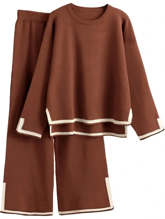 *Women’s Brown Two-Piece Lounge Set with Cream Trim