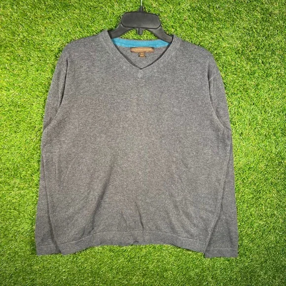Sebastian Cooper Mens V-Neck Sweater Gray Knit Pullover Large
