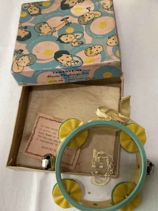 Vtg. Plastic Playthings Inc. Tambourine from the 1940s-1950s.  Clear plastic
