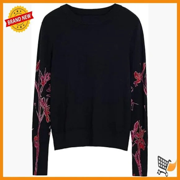 Long Sleeve Pullover Sweater with Orchid Print, Regular Fit, Rayon Blend