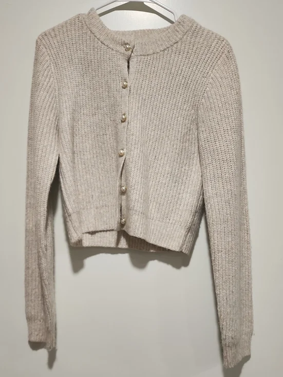 Jessica Simpson Pearl-Button Cream Ribbed Cardigan