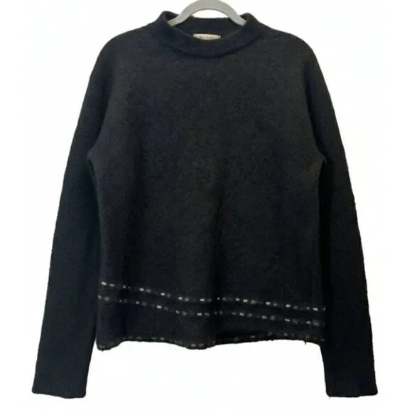 Migoscha womens medium sweater super kid mohair Italian black tan mockneck