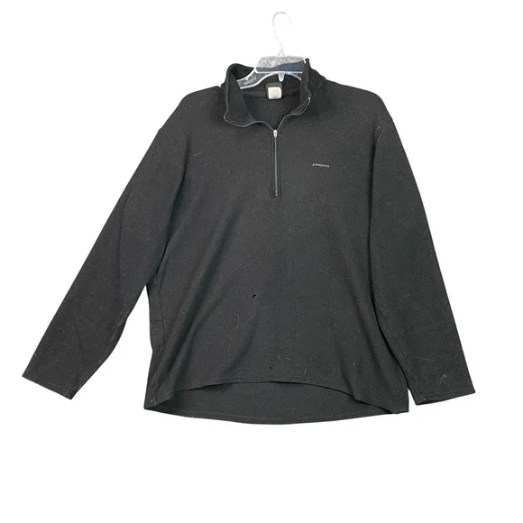 Patagonia Capilene Pullover Mens Large Black Quarter Zip Fleece Base Layer Hole