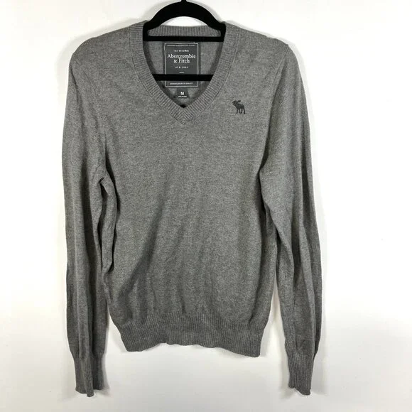 Abercrombie & Fitch Mens Gray Sweater Muscle V Neck Size‎ M Wool Blend Preppy