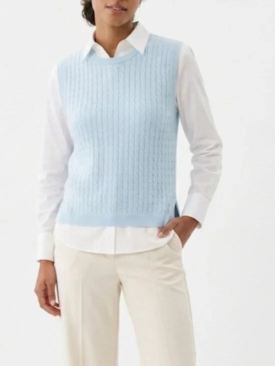 Halogen Light Blue Cable Knit Sleeveless Sweater Vest Crew Neck Size XL NWT