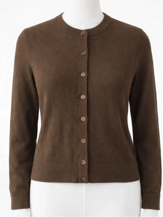 Lilly Pulitzer Cotton Chocolate Brown Quiet Luxury Cardigan Minimialist L