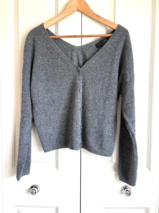 Zara Grey Wool Cashmere Double V Button Front Long Sleeve Cardigan size medium