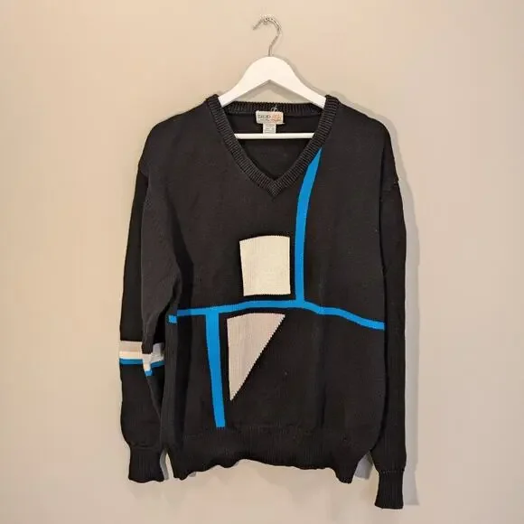 IZOD Club Sweater Vintage Golf Men's 80s 90s Preppy Charm Black Blue - Size XL