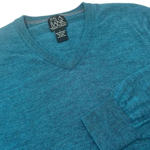 Jos A Bank Mens Traveler Merino Wool Sweater Size L Teal Old Money‎ Quiet Luxury