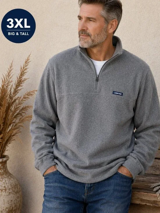 Lands' End Quarter Zip Fleece Pullover Gray Big Tall 3XL Men's Cozy‎ Casual