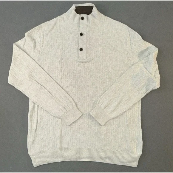 Men's Tasso Elba 1/4 Zip & Button 100% Supima Cotton Sweater Beige Size L