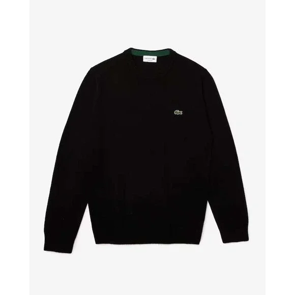 Lacoste Mens Regular Fit Wool Crew Neck Sweater Black Size XL New With Tags