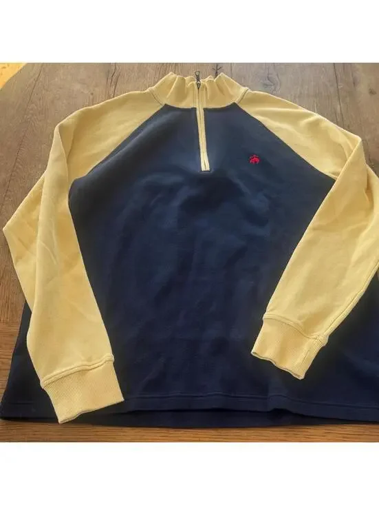 Brooks Brothers Navy and Yellow Quarter Zip-Up Sweater XXL