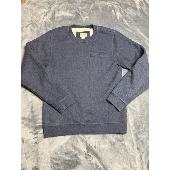 LL Bean Katahdin Iron Works Crewneck Mens Small Sherpa Lined Waffle Sweatshirt