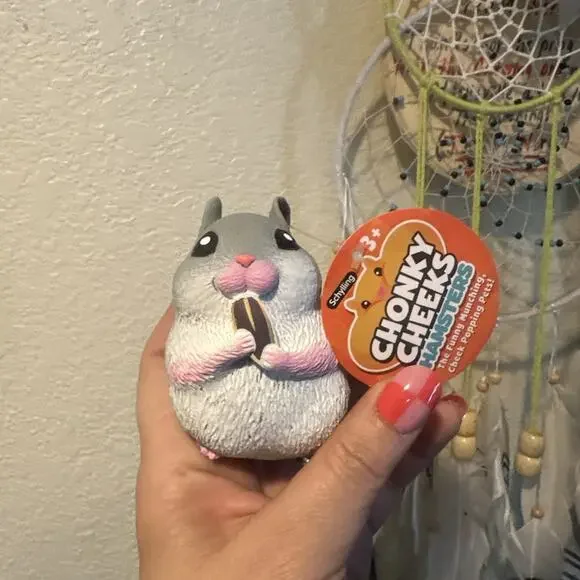 Schylling-Chonky Cheeks Hamster- Viral Squish Toy Grey Hamster