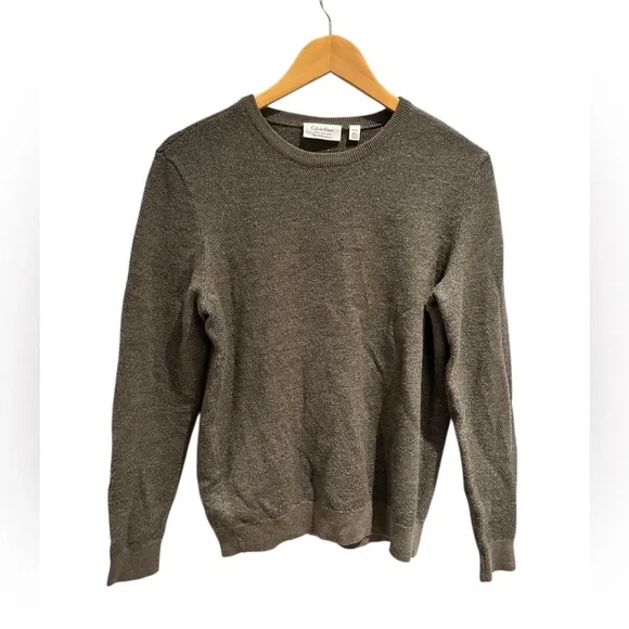 Calvin Klein Italian Dyed Yarn Merino Blend‎ Crewneck Sweater Brown Size Medium