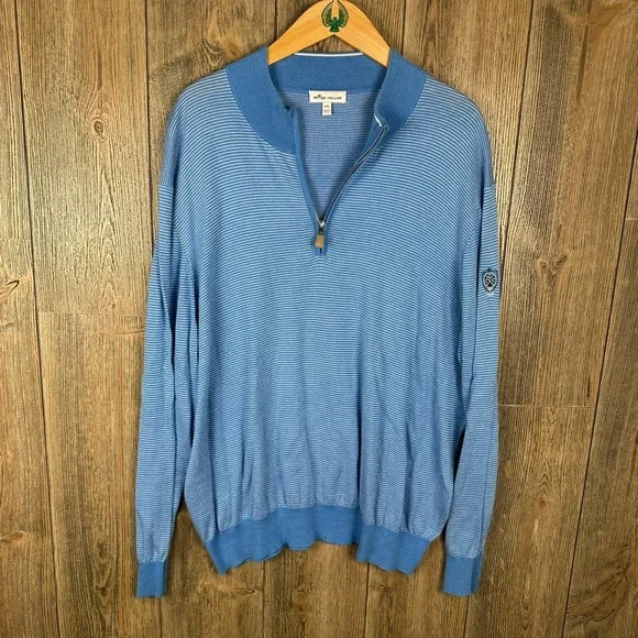 Peter Millar Crown Soft Quarter Zip Pullover Sweater Luxe Casual Striped Men XXL