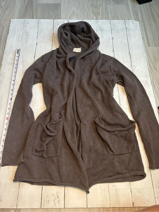 Shae Women Brown Cotton Cashmere Hooded Open Front Cardigan
