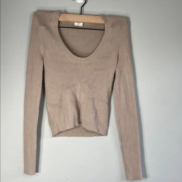 A&F Ribbed Beige Scoop Neck Long Sleeve Sweater