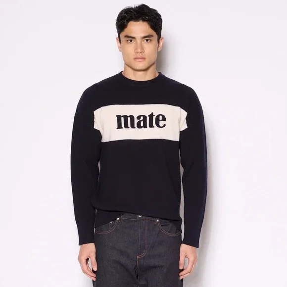 Best Mel B Jumpers Mens Navy Blue‎ Merino Wool Mate Graphic Streetwear Sweater L