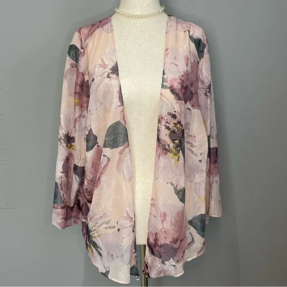 Stunning R&M Richards Women’s Sheer Shrug Cardigan Size 16W Pink Grey Crystals