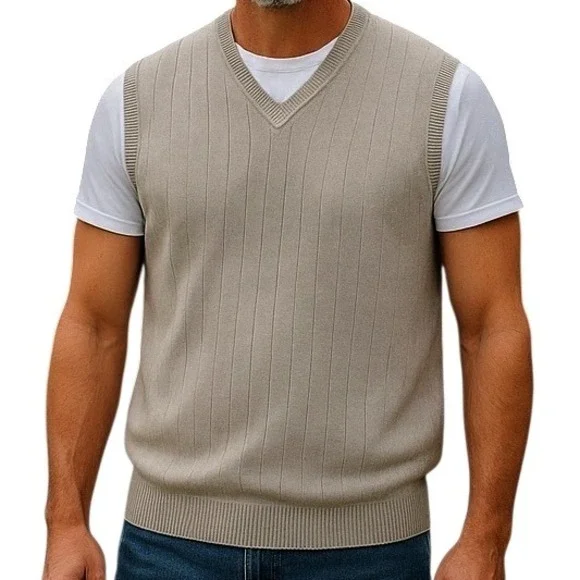 Haggar Men's Gray Ribbed V-Neck‎ Sweater Vest Size XL Business Casual Knitwear
