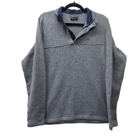 Hurley Buckle‎ Mens Large Blue Gray Heather Fleece Quarter Snap Pullover