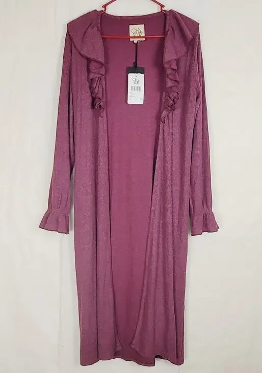 New Chaser pomegranate purple ruffled open front duster cardigan Size Small Boho