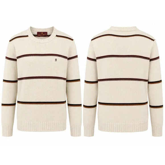 Etienne Aigner Sweater Womens Small Cream Striped Crewneck Knit Pullover Vintage