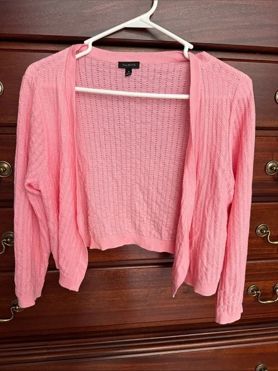 Talbots Pink Pointelle Open-Front Women's Cardigan