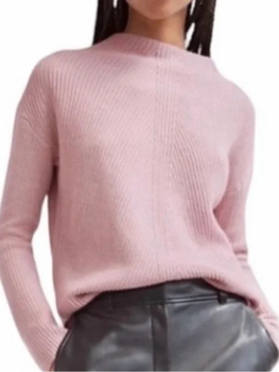 Babaton Chalmers Light Pink Mock Neck Knit Sweater Linen/Wool Blend