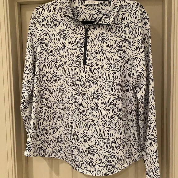 Chico's Navy and White Swirl Athletic Quarter Zip