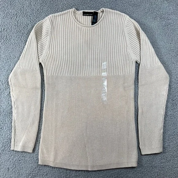 DKNY Jeans Men's Beige Ribbed Crew‎ Neck Long Sleeve Sweater Size M VTG NWT