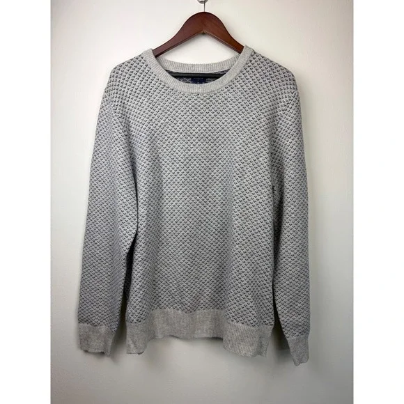 J Crew Supersoft Lambswool Blend Bird's Eye Knit Crewneck Sweater XL Gray Blue
