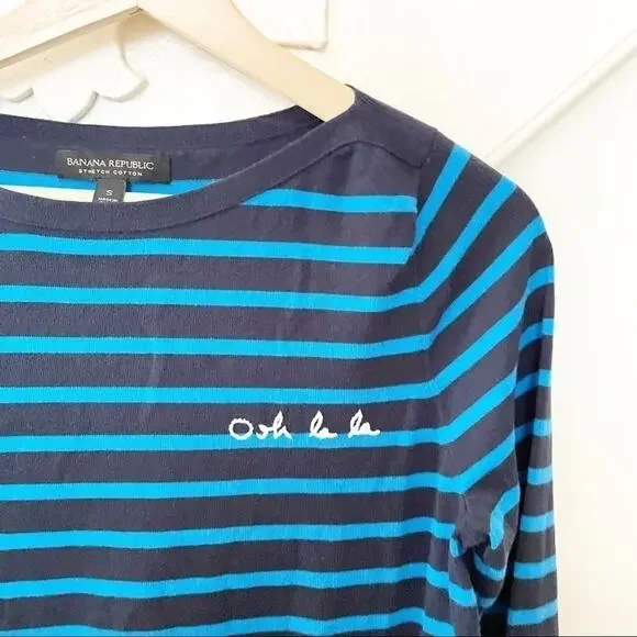 Banana Republic blue navy striped Oh la la sweater