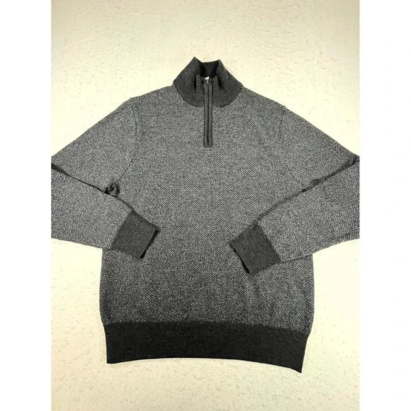Bonobos Sweater Mens Medium Gray Herringbone Quarter Zip Mock Neck Pullover