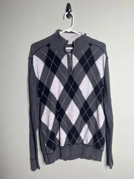 Buckle Gray Argyle Mens Sweater Large