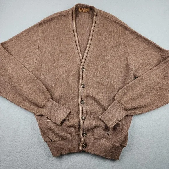 Vintage Munsingwear Grand Slam Cardigan Sweater Mens Large Brown Acrylic V Neck