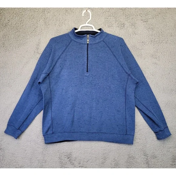 Tommy Bahama Sweater Mens XL Blue Quarter Zip Pullover Reversible‎ Preppy