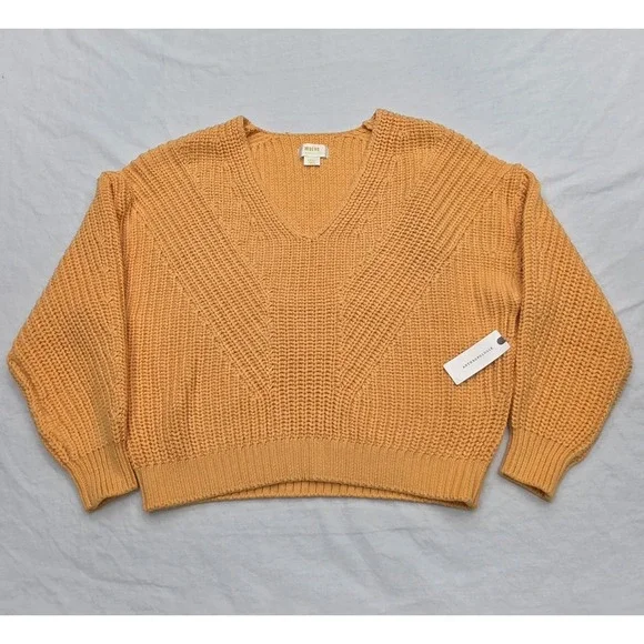 Maeve Anthropologie Orange Chunky Shaker Knit V-Neck Sweater Small NWT
