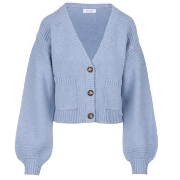 NAADAM Donegal Cardigan Sweater‎ Light Blue Womens L Cotton Silk Blend Cozy EUC