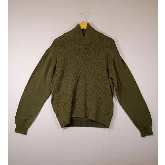 Grandpa Core Weatherproof Vintage Mens Medium Olive Green Shawl Collar Sweater