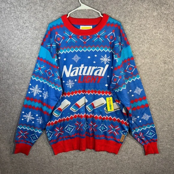 Tipsy Elves‎ Natural Light Ugly Christmas Sweater Mens 4XL Blue Beer NIP