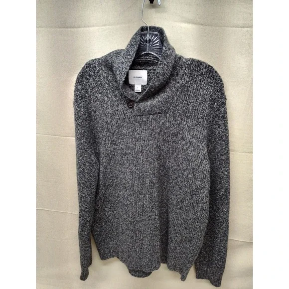 Old Navy Mens Gray Marled Shawl Collar Button Pullover Sweater Large‎ 1854