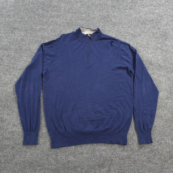 Peter Millar Sweater Mens L Blue Pima Silk Cashmere 1/4 Zip Mock Neck Pullover