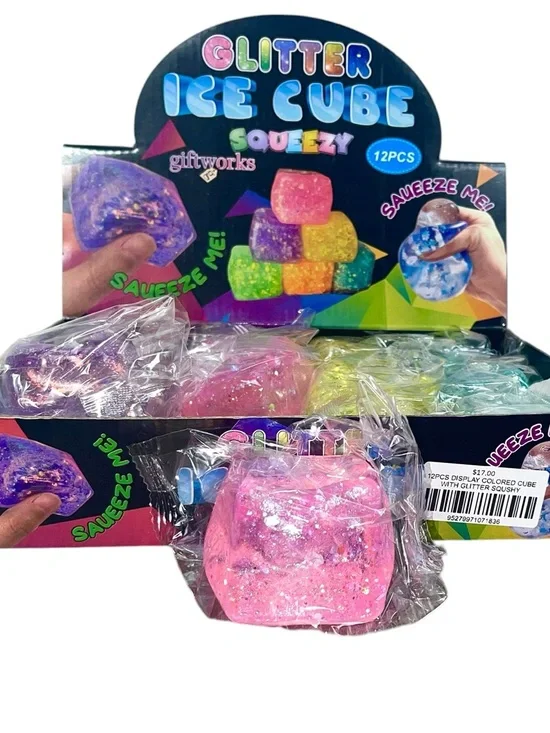 Glitter Ice Cube Squeezy - Pink Kids Toy Stress Squishy