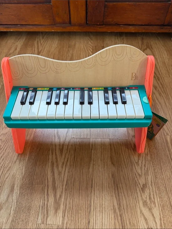 B Toys Mini Maestro Wooden Toy Piano in Teal and Coral