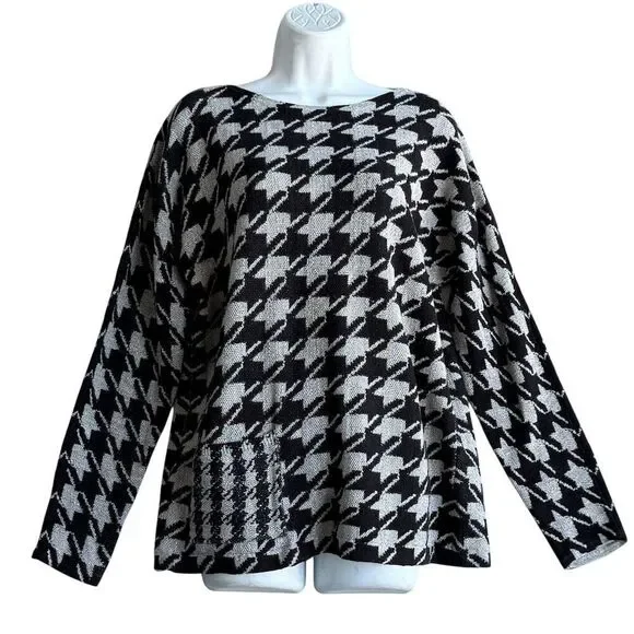 J. Jill Houndstooth Knit Sweater Women's S Black Long Sleeve Pullover